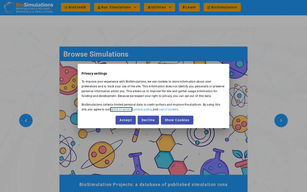 BioSimulations homepage screenshot