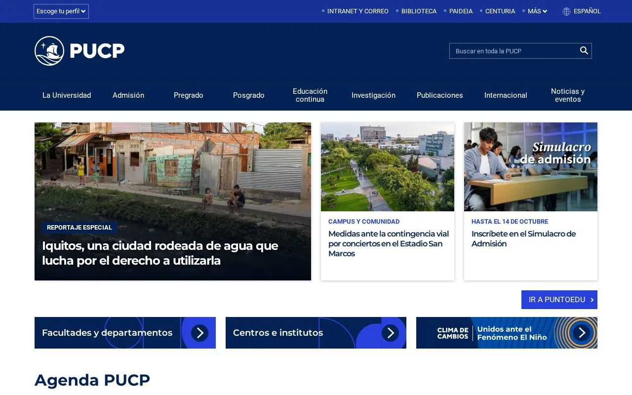 Pontificia Universidad Catolica del Peru homepage screenshot