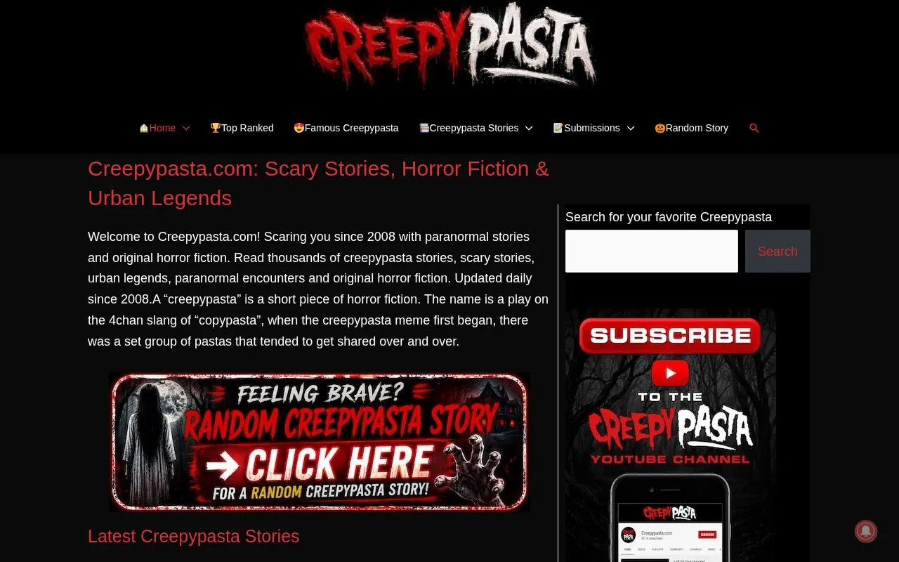 Creepypasta homepage screenshot
