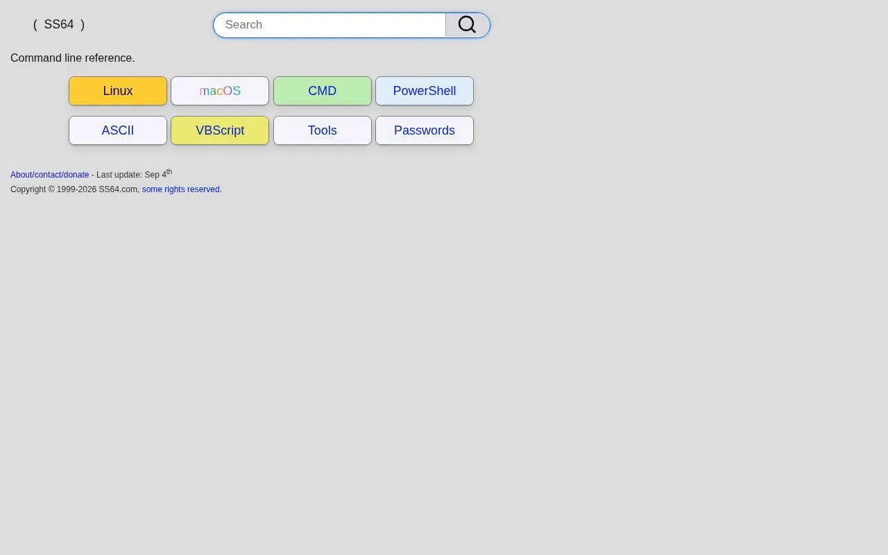 ss64 homepage screenshot