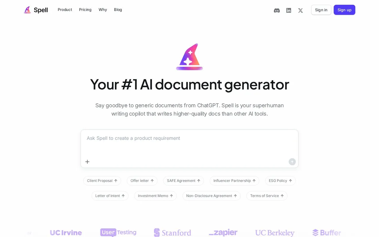 Spell homepage screenshot