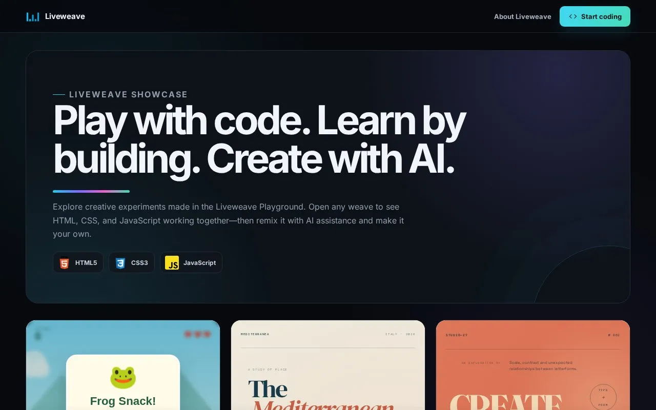 Liveweave homepage screenshot