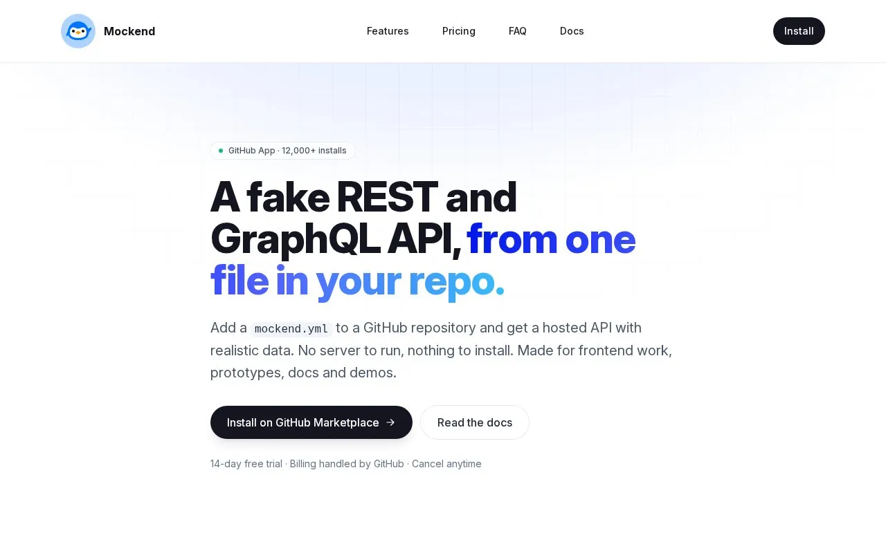 Mockend homepage screenshot