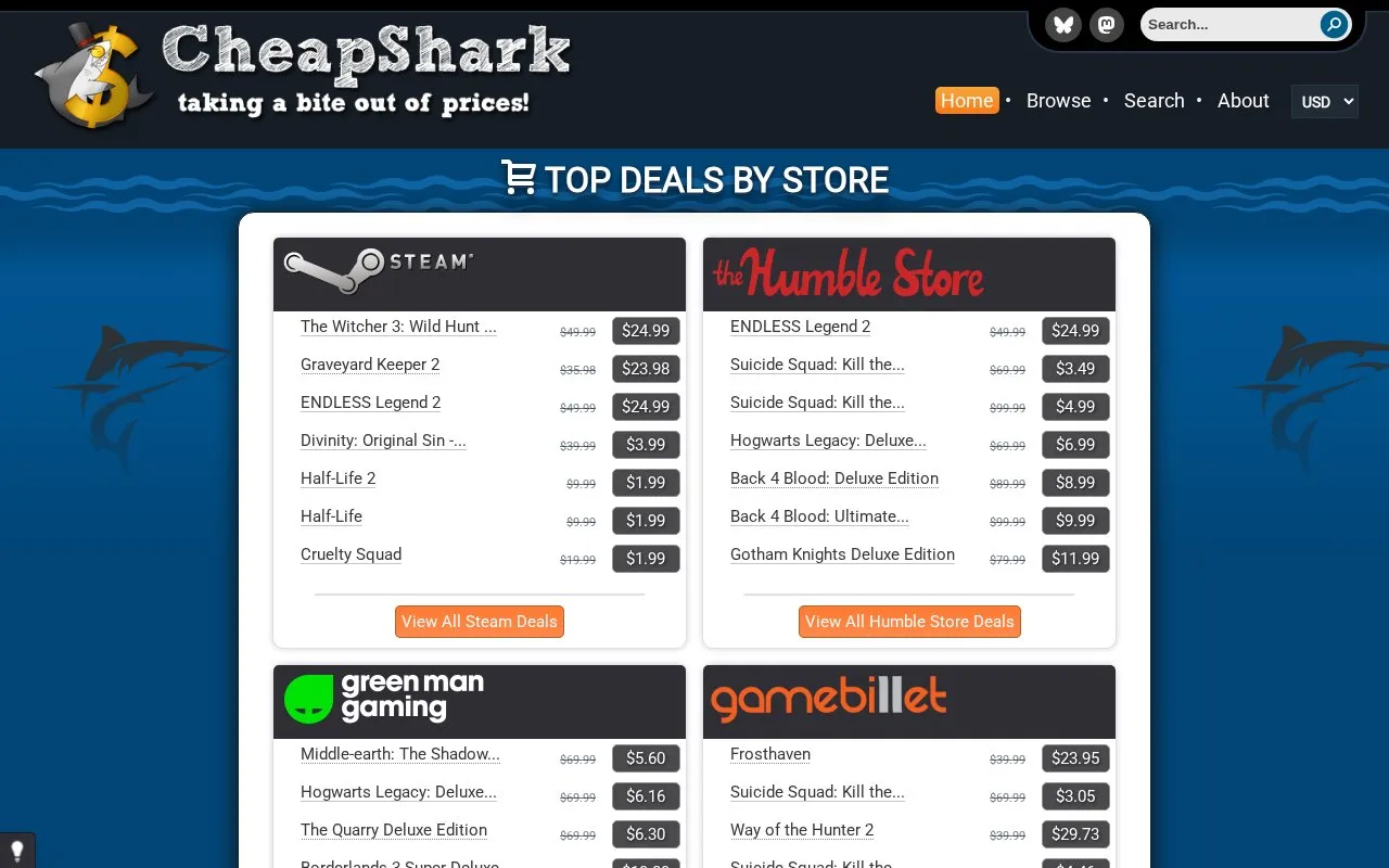 CheapShark homepage screenshot