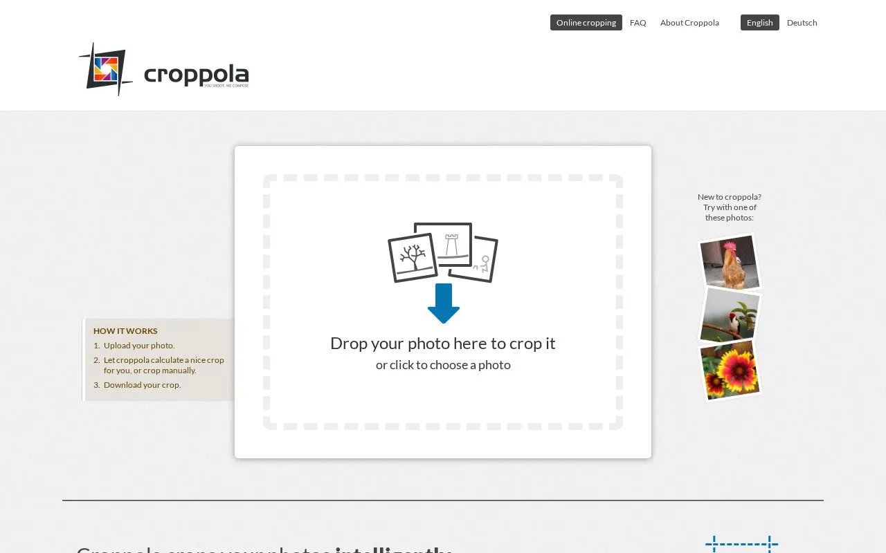 Croppola homepage screenshot