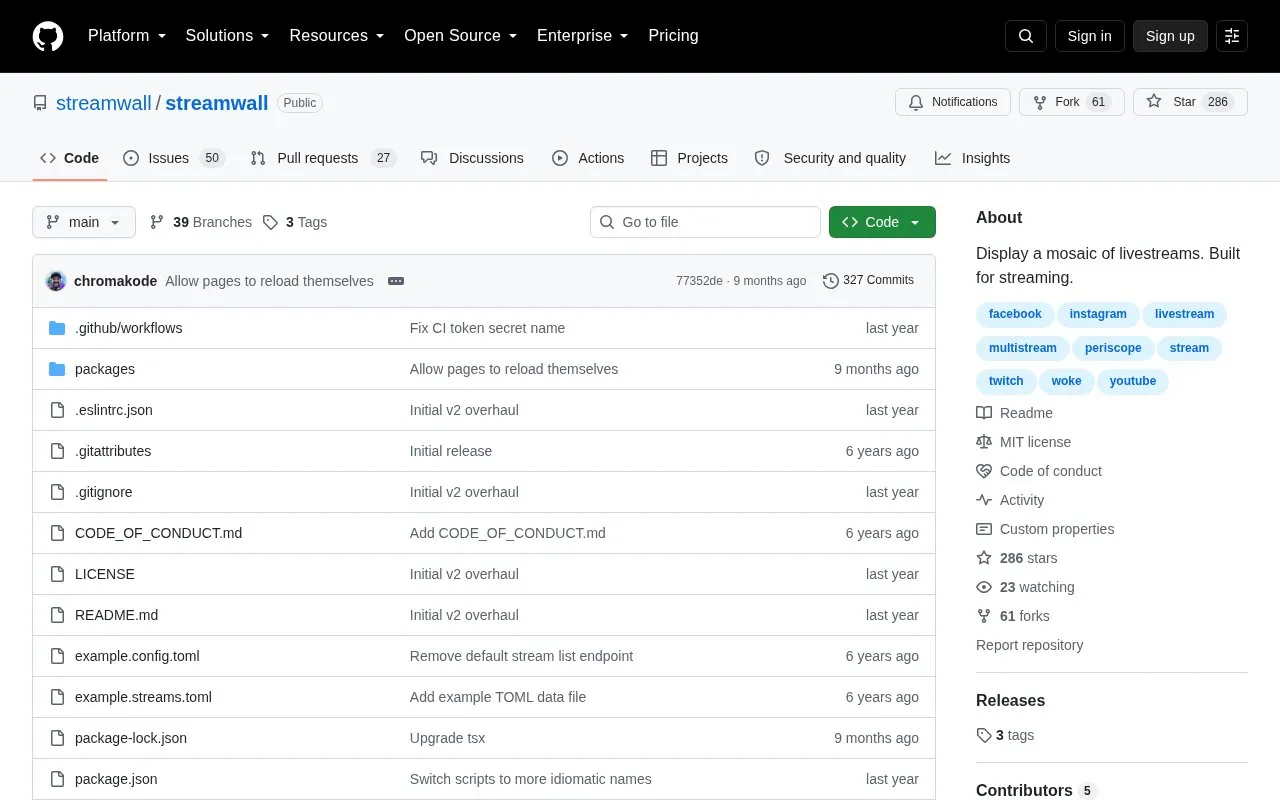 streamwall homepage screenshot