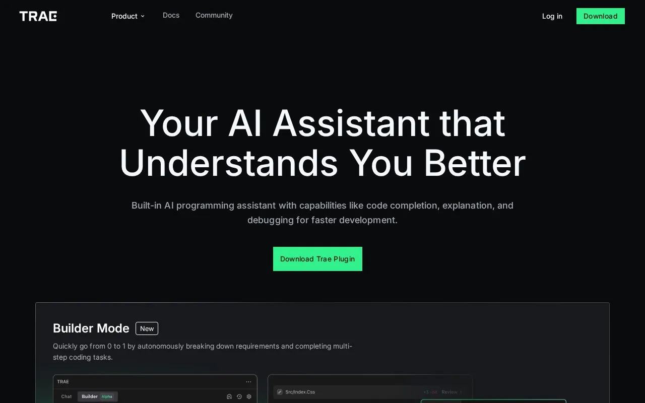 Trae homepage screenshot
