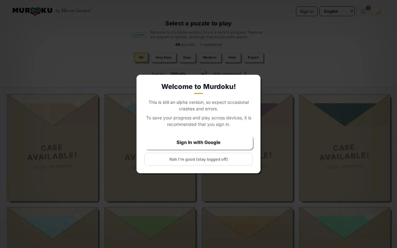Murdoku homepage screenshot