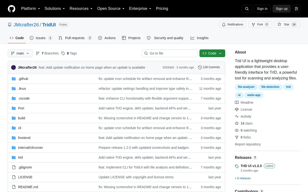 TridUI homepage screenshot