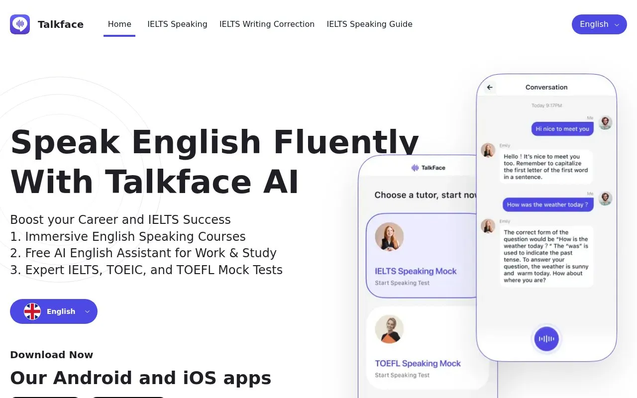 Talkface homepage screenshot