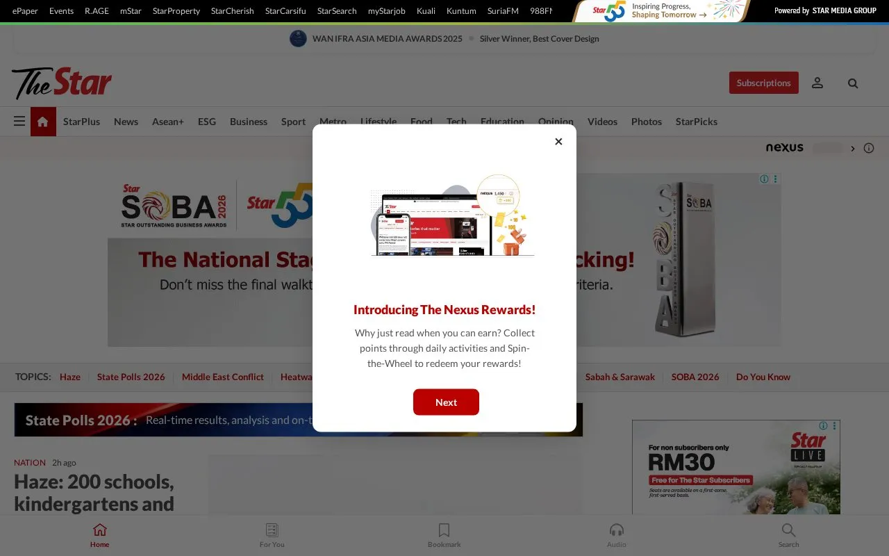 The Star homepage screenshot