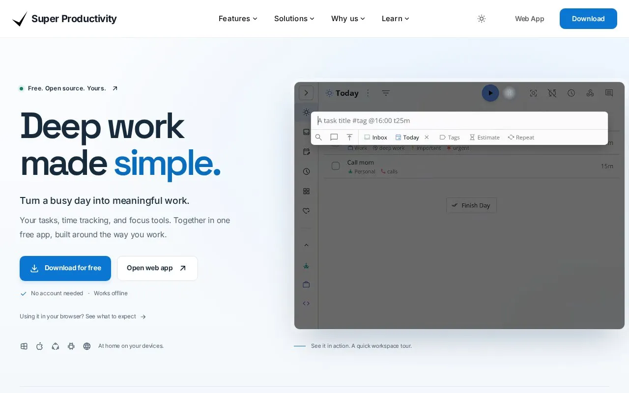 Super Productivity homepage screenshot