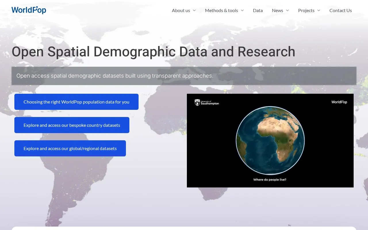 WorldPop homepage screenshot
