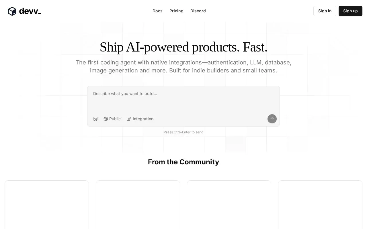 Devv homepage screenshot