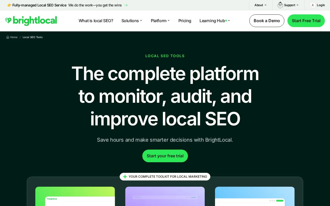 BrightLocal homepage screenshot