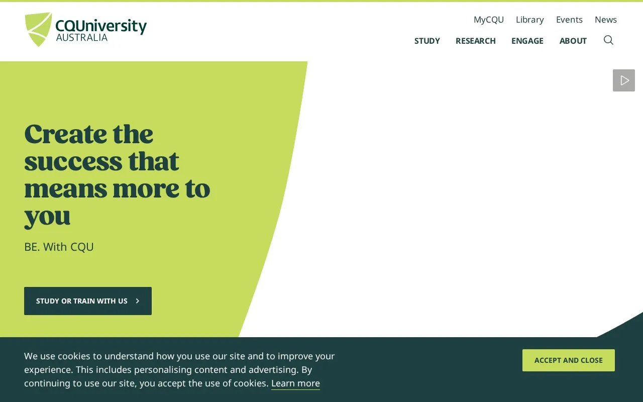 Central Queensland University homepage screenshot