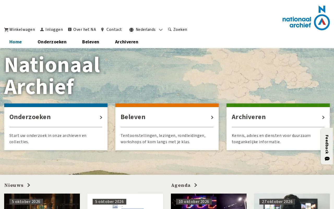 e-Depot of the National Archives of the Netherlands homepage screenshot