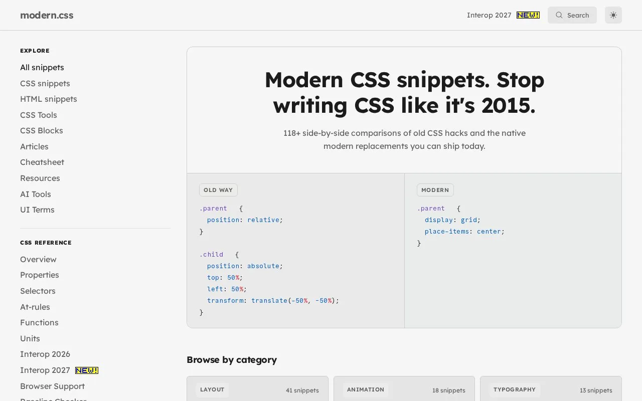 modern.css homepage screenshot