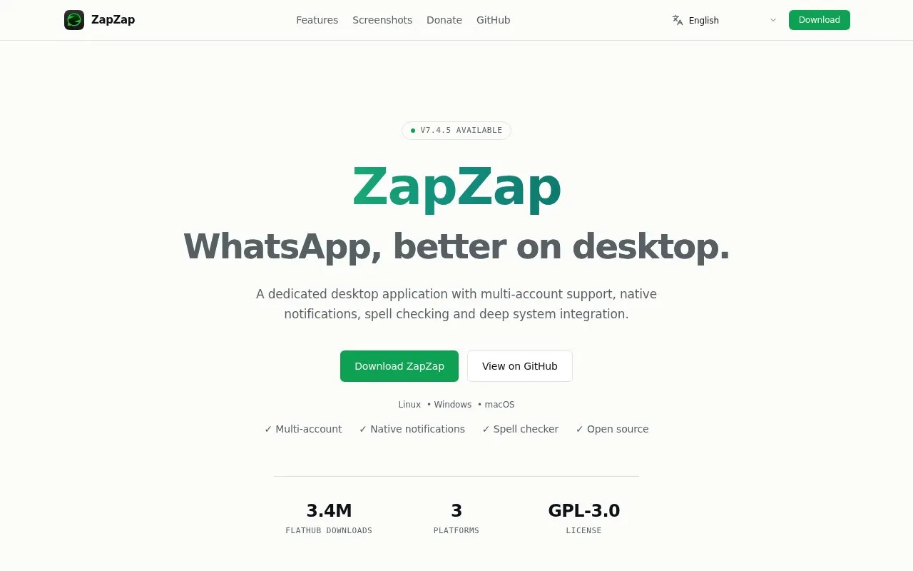 ZapZap homepage screenshot