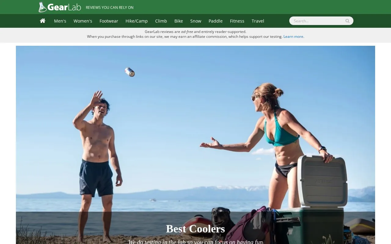 OutdoorGearLab homepage screenshot