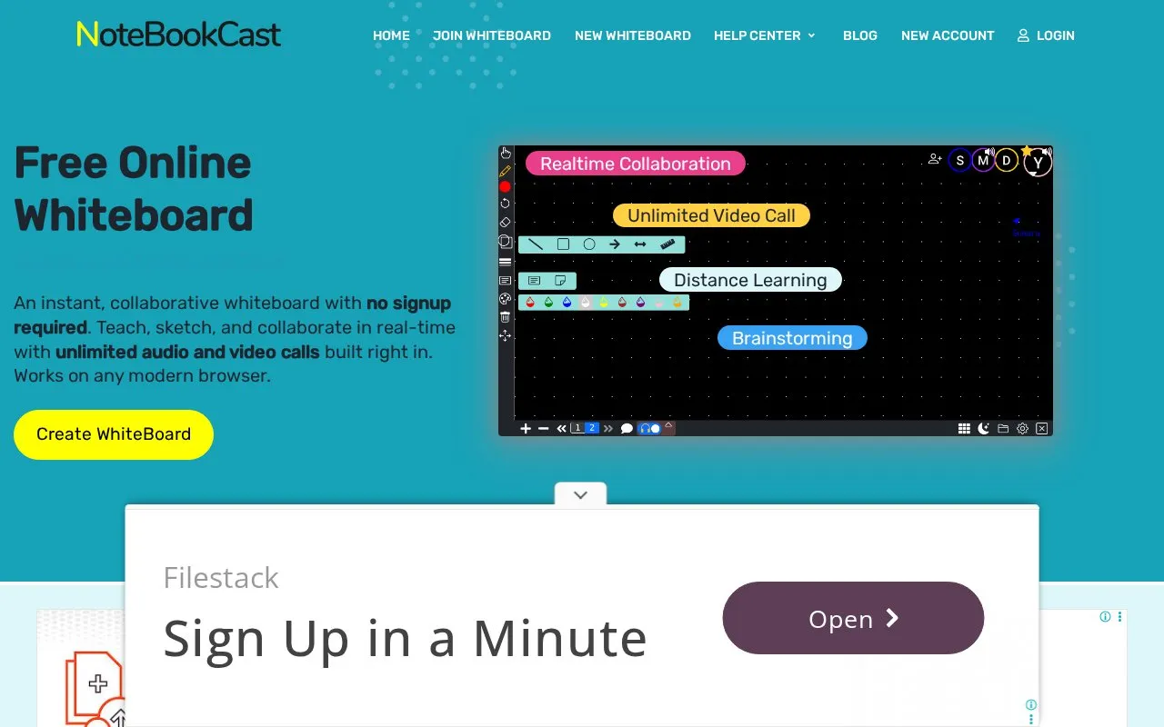NotebookCast homepage screenshot