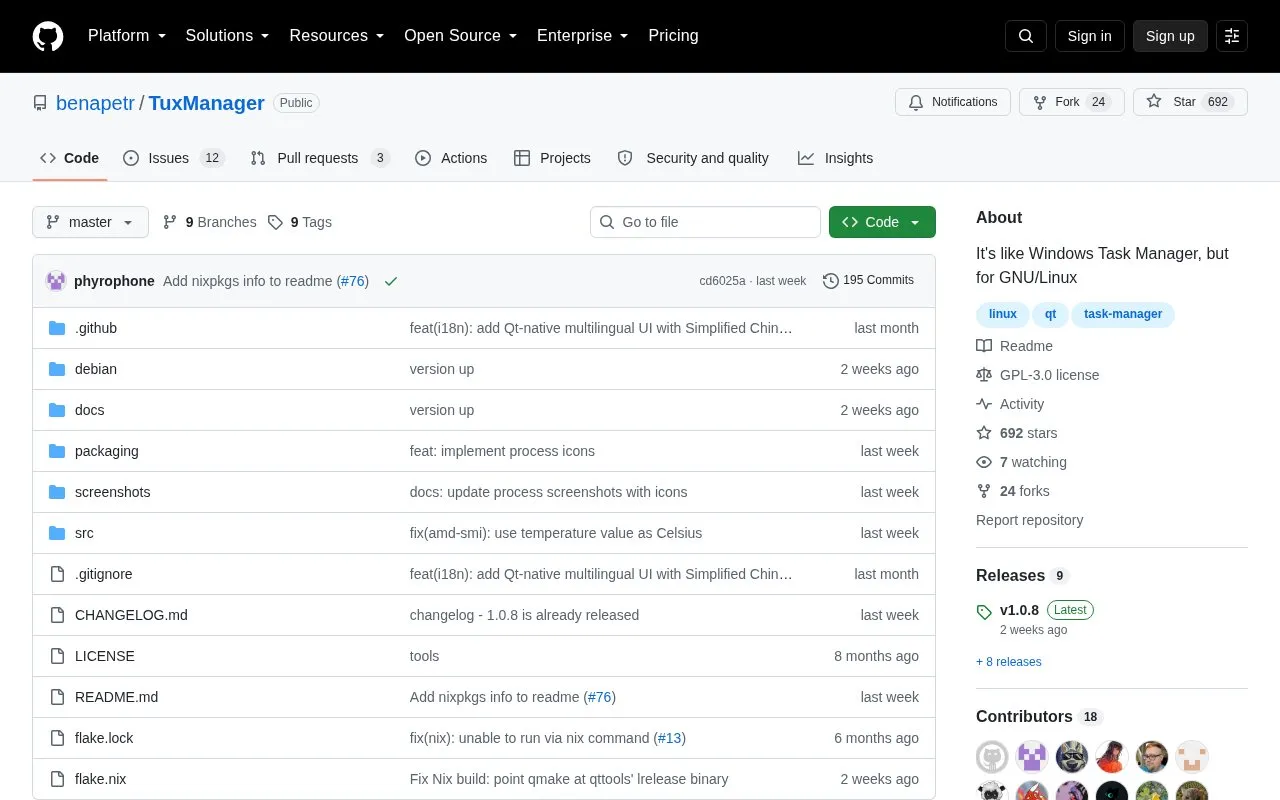 TuxManager homepage screenshot