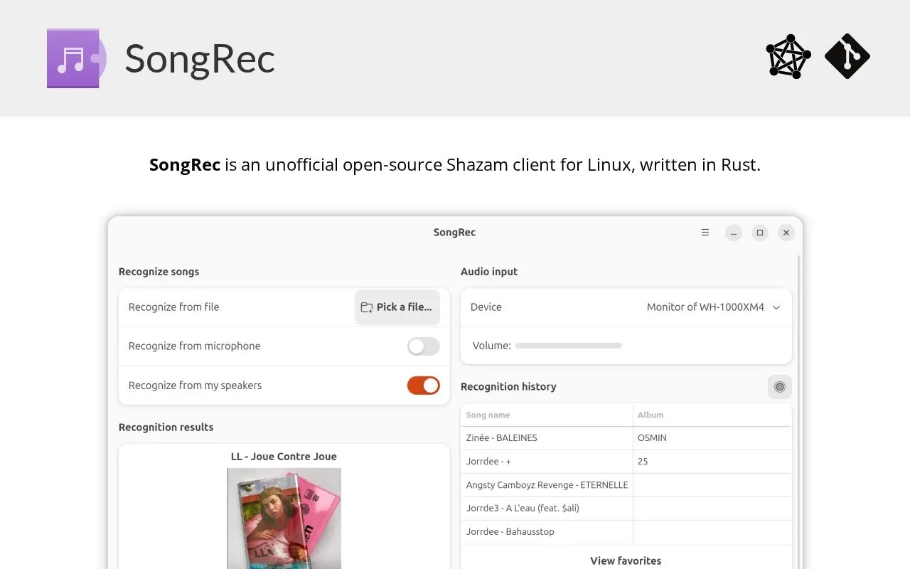 SongRec homepage screenshot
