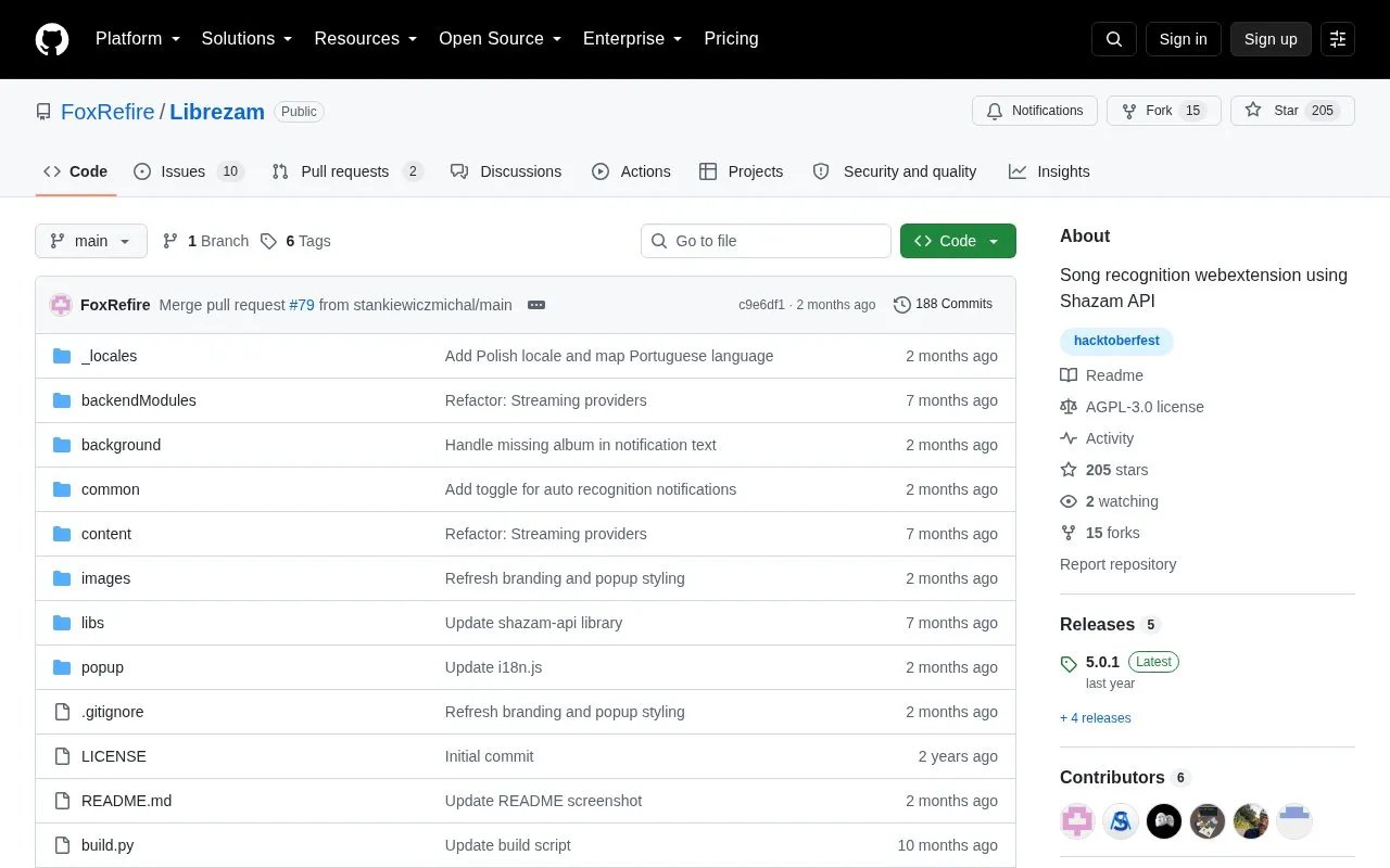 Extensions homepage screenshot