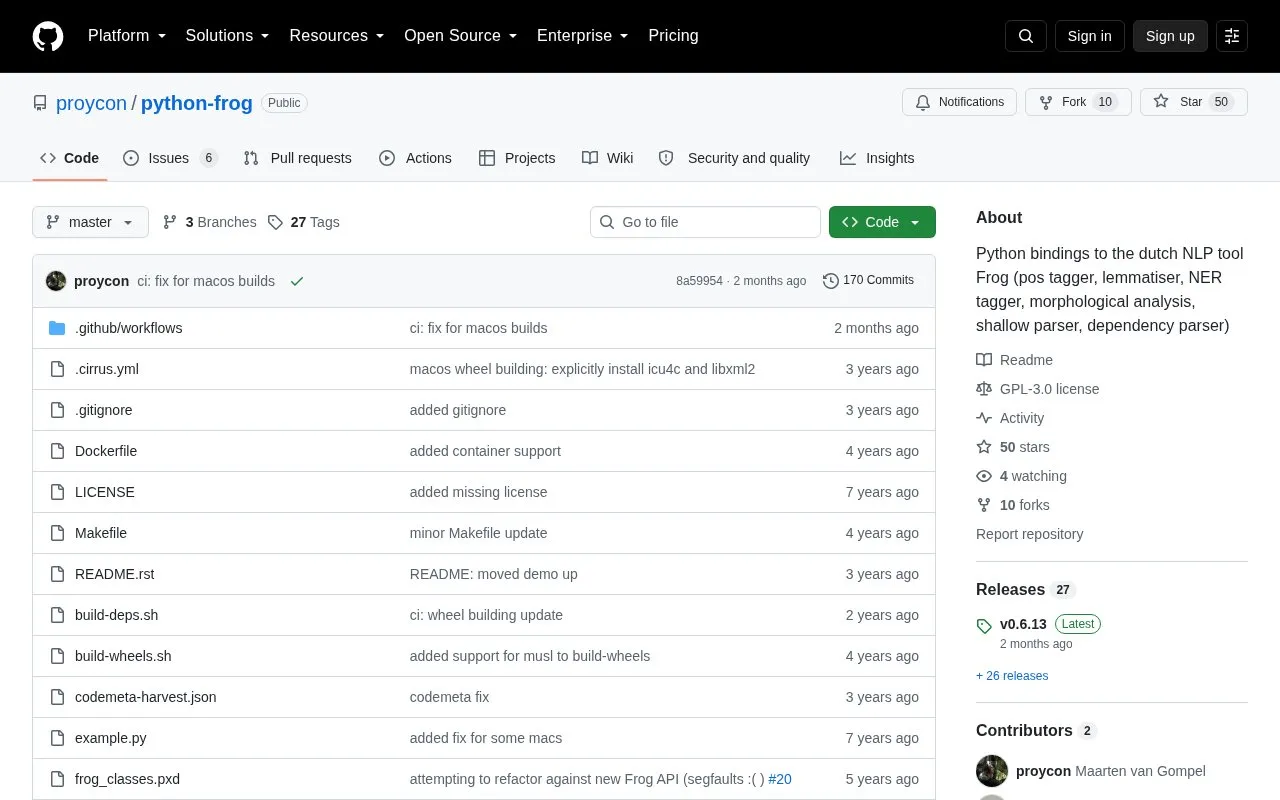 python-frog homepage screenshot
