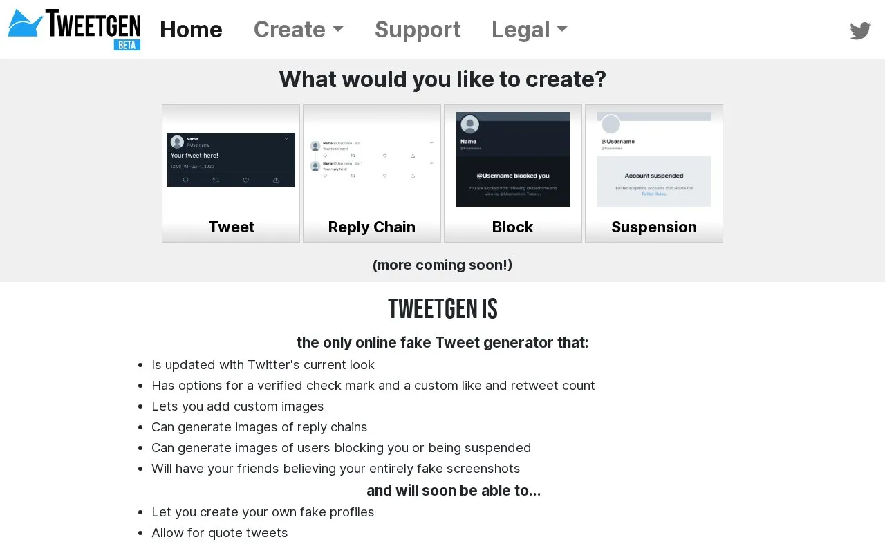 TweetGen homepage screenshot