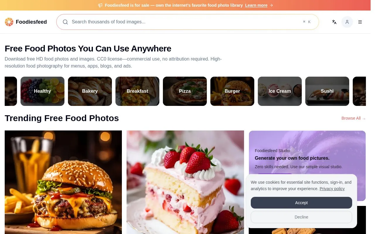 Foodiesfeed homepage screenshot