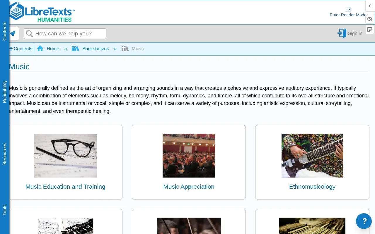 LibreTexts Music homepage screenshot
