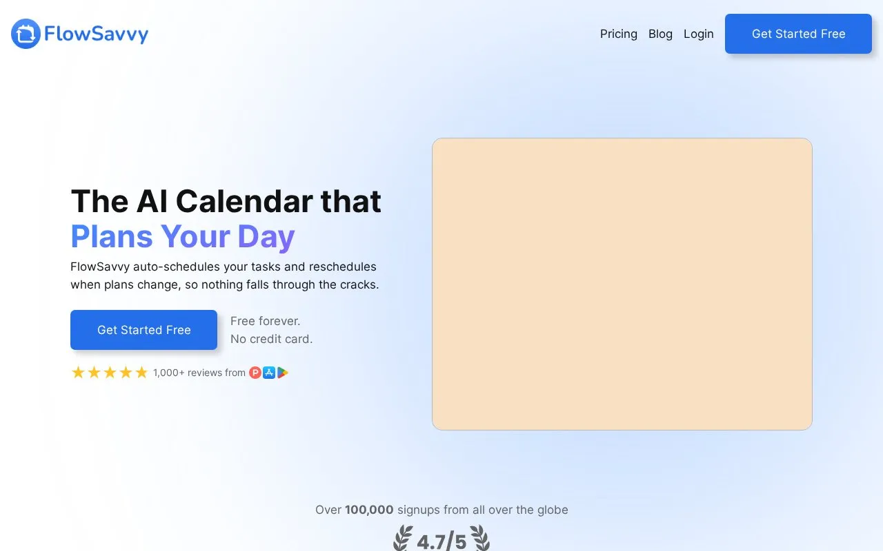 FlowSavvy homepage screenshot