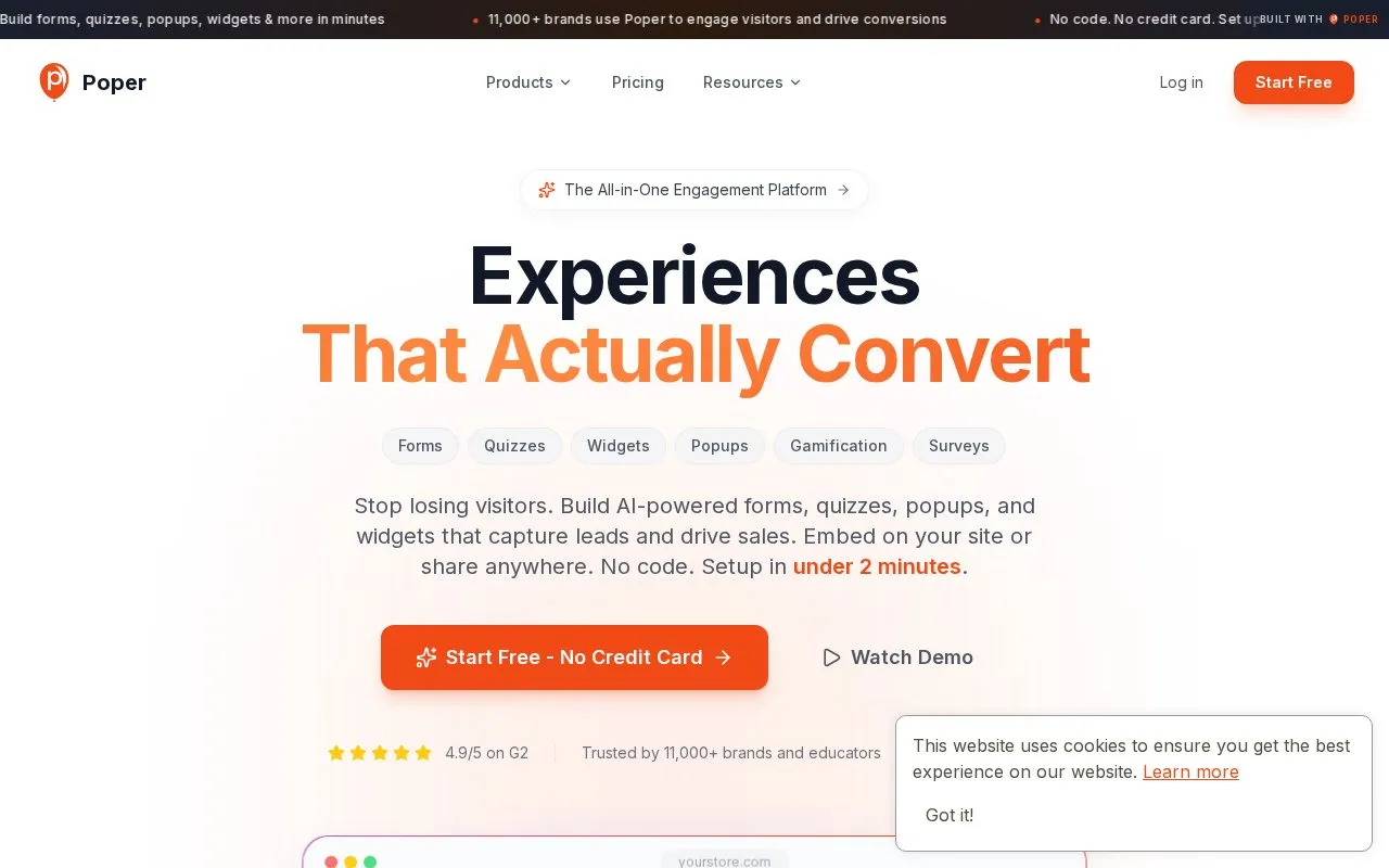 Poper homepage screenshot