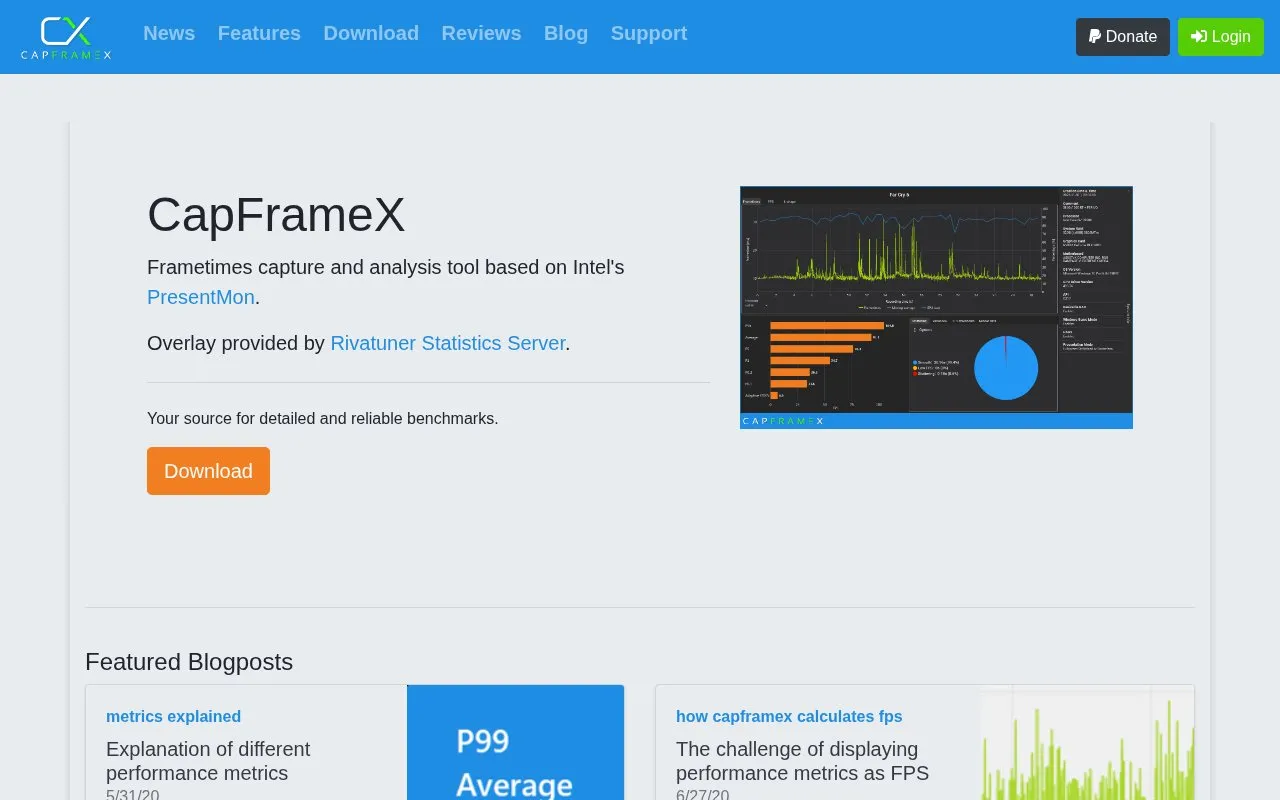 CapFrameX homepage screenshot