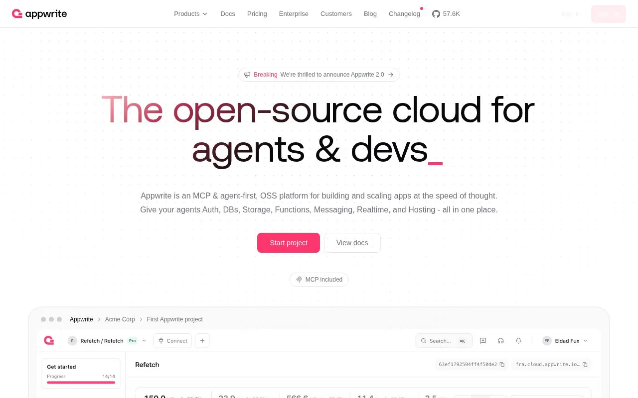 Appwrite homepage screenshot