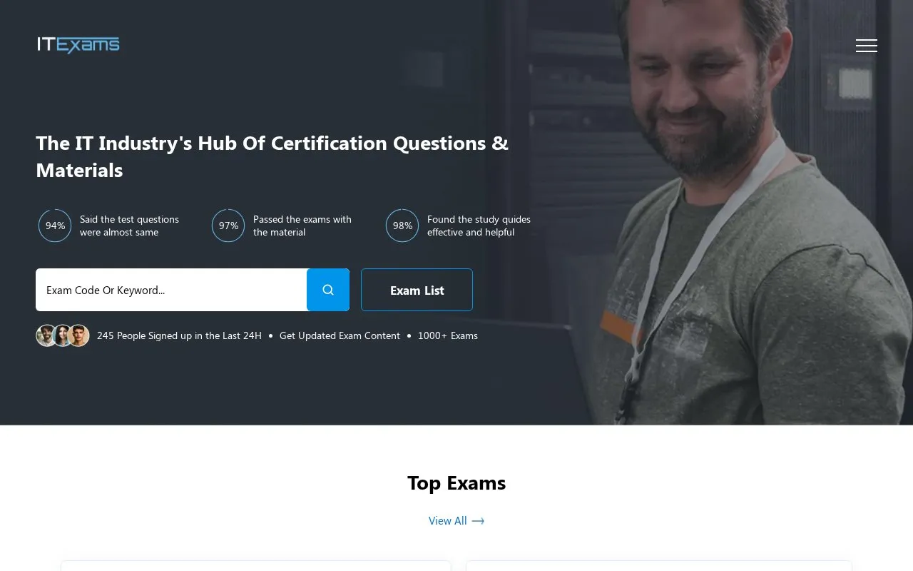 ITExams homepage screenshot