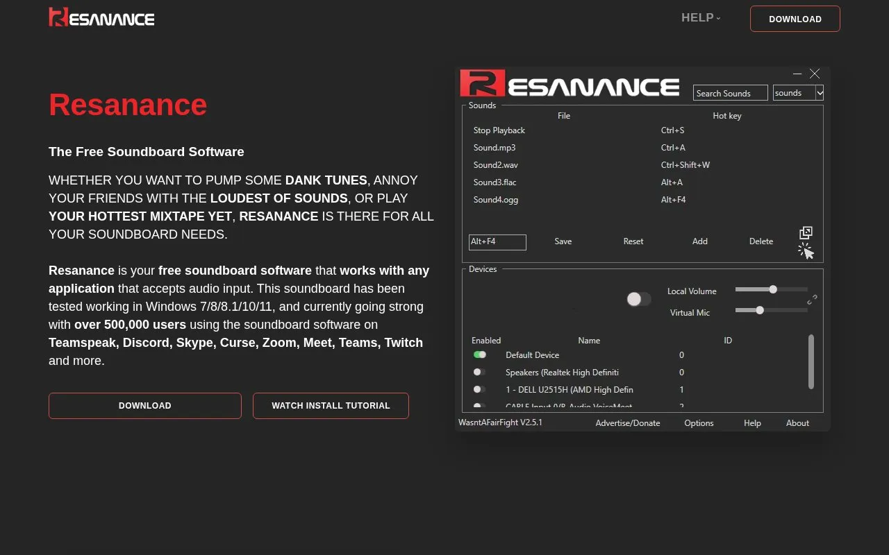 Resanance homepage screenshot