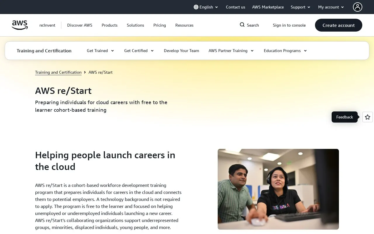 AWS re/Start homepage screenshot