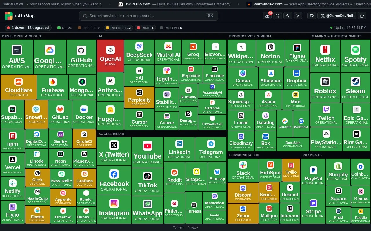 isUpMap homepage screenshot