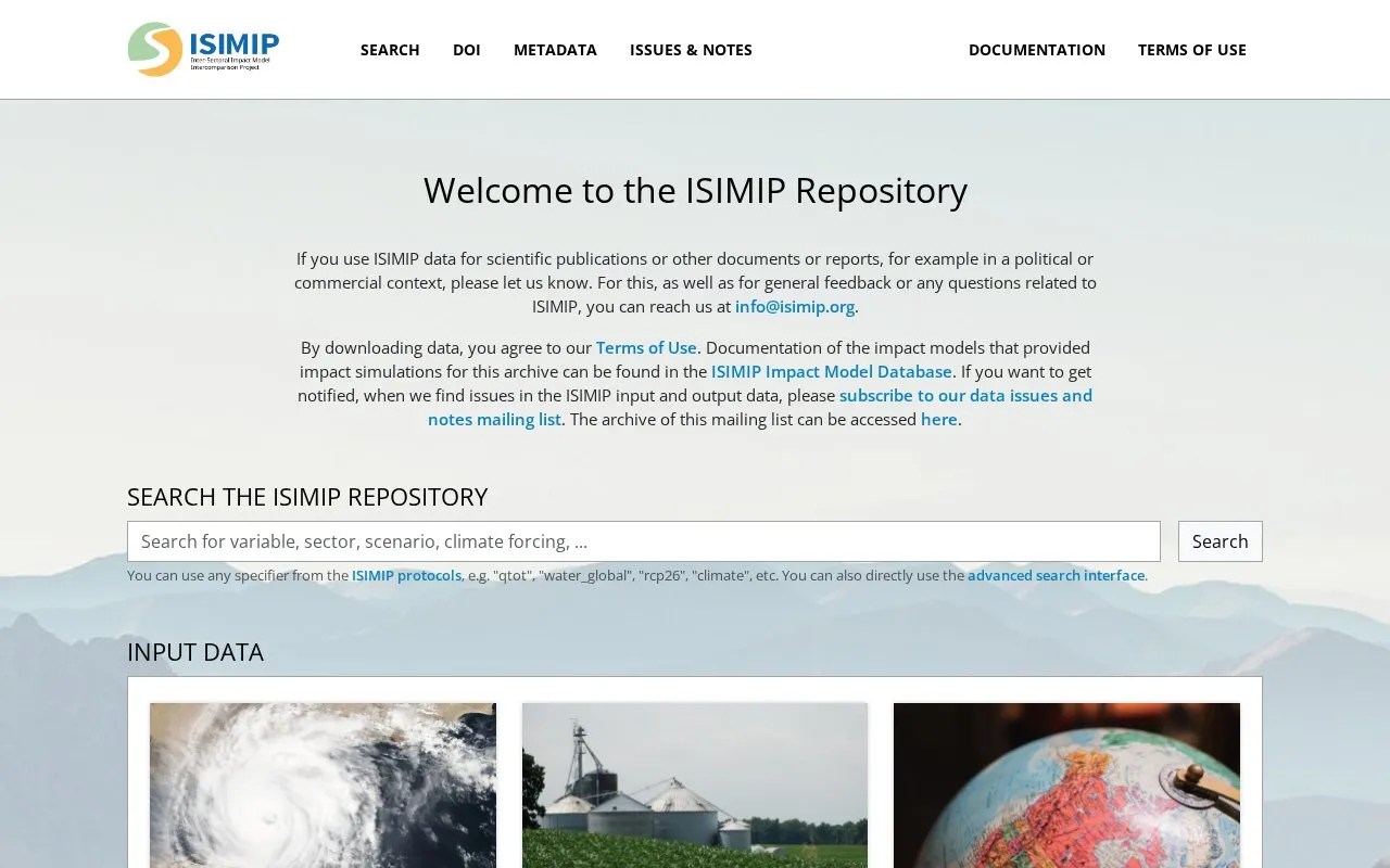ISIMIP Repository homepage screenshot