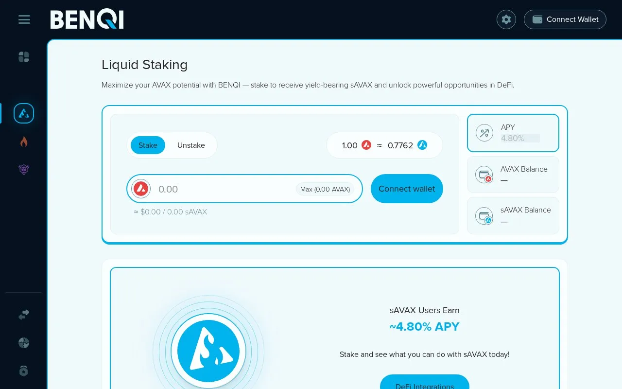 Benqi Staked Avax homepage screenshot