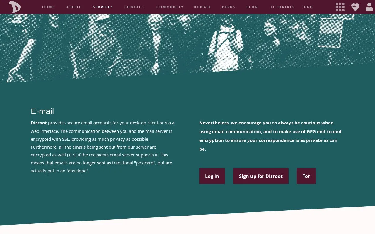 Disroot homepage screenshot