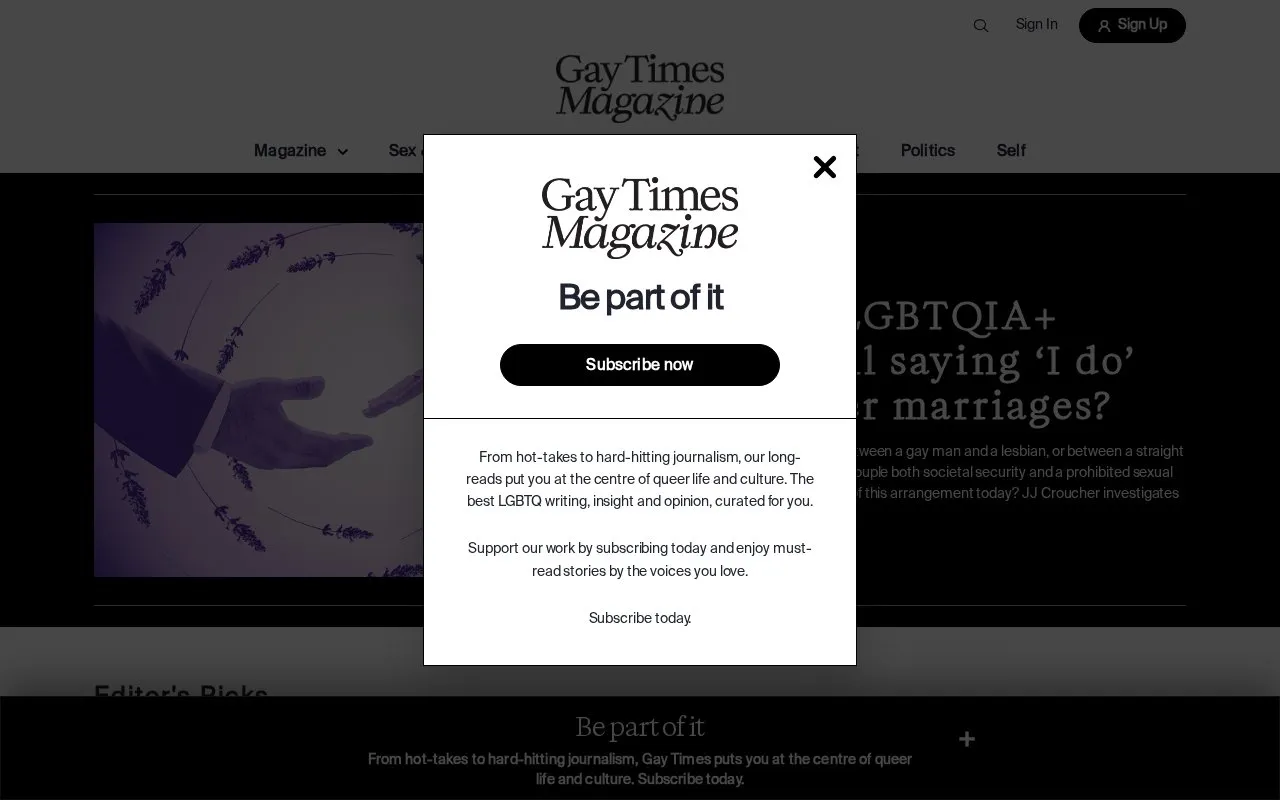 Gay Times homepage screenshot