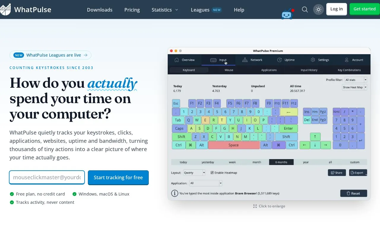 WhatPulse homepage screenshot