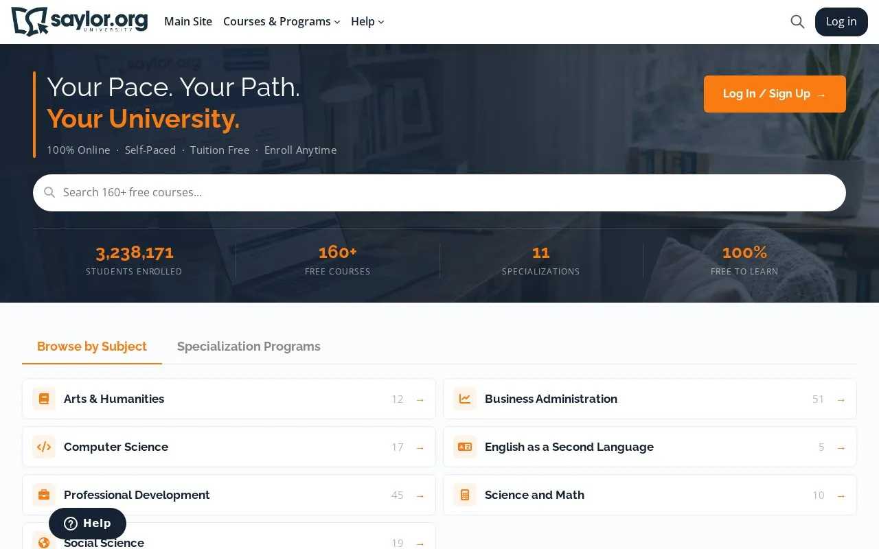 Saylor Academy homepage screenshot