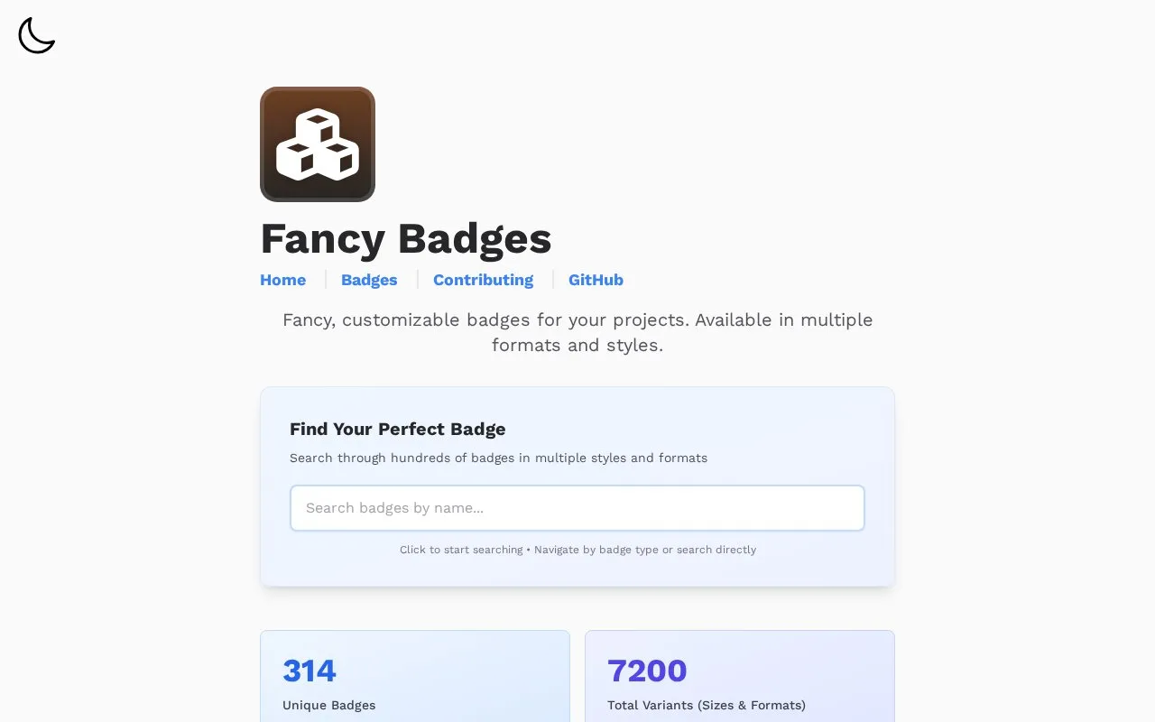 Fancy Badges homepage screenshot