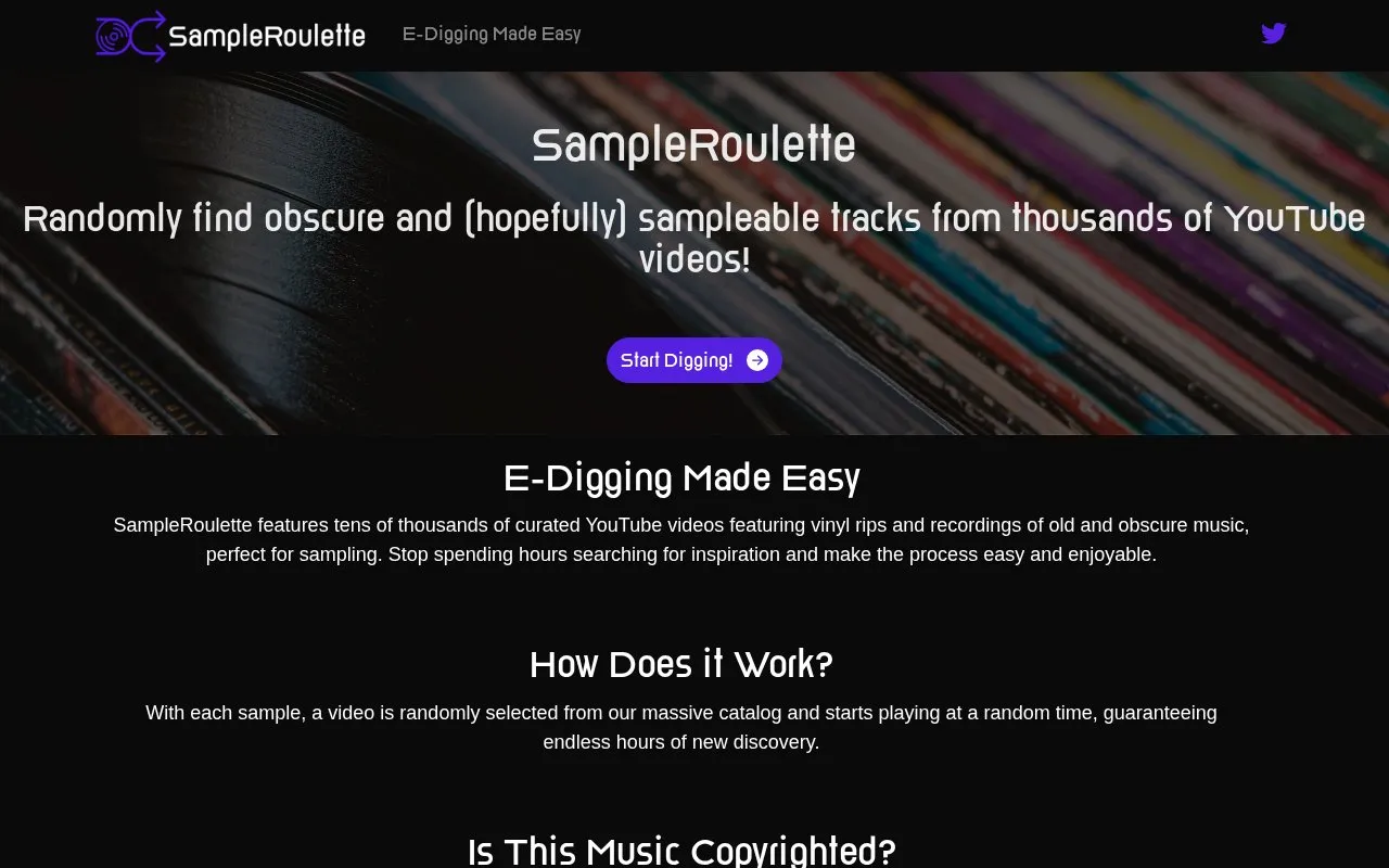 SampleRoulette homepage screenshot
