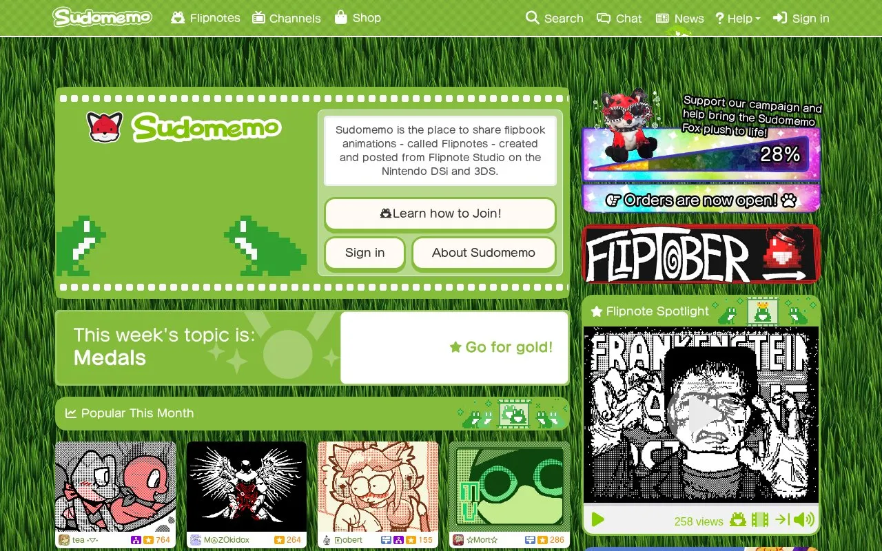 Sudomemo homepage screenshot