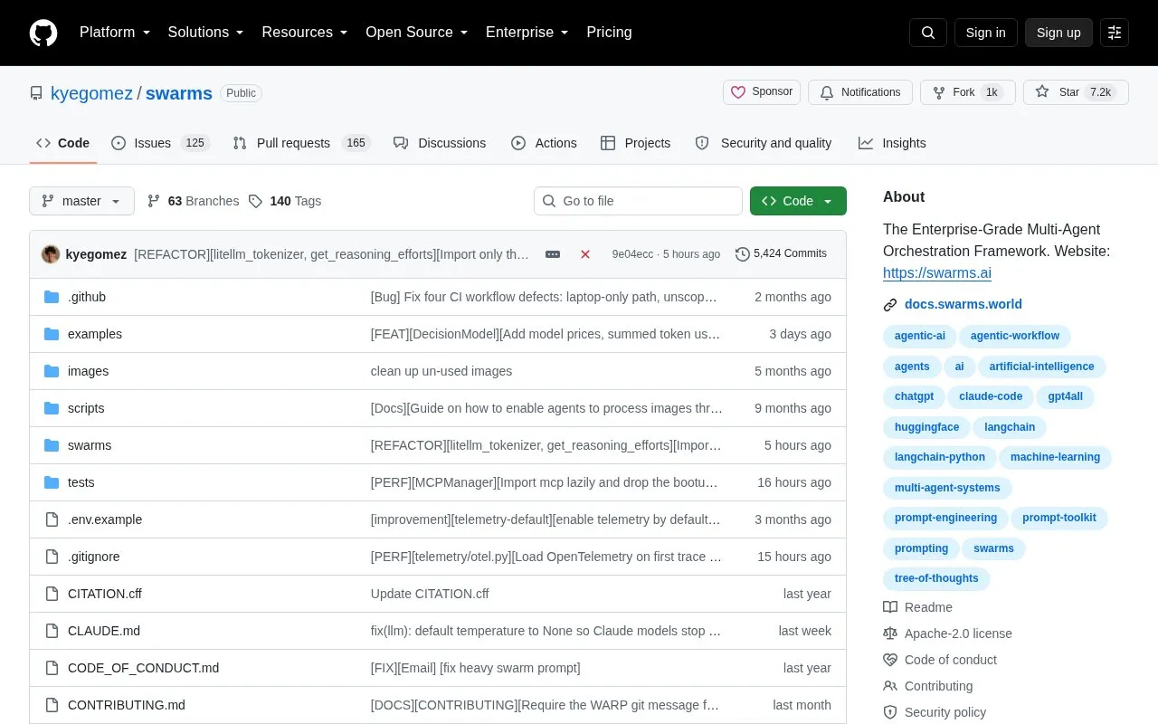 Swarms Framework homepage screenshot
